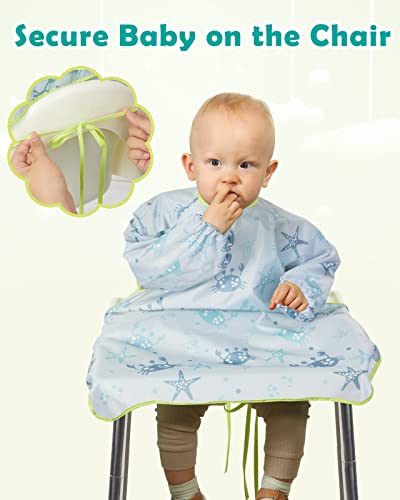 Lictin Coverall Baby Feeding Bibs - 2-Pack Long Sleeve Baby Bibs for Eating, Adjustable Weaning Bibs, Waterproof Bib Attaches and Fully Cover to Baby Highchair and Table