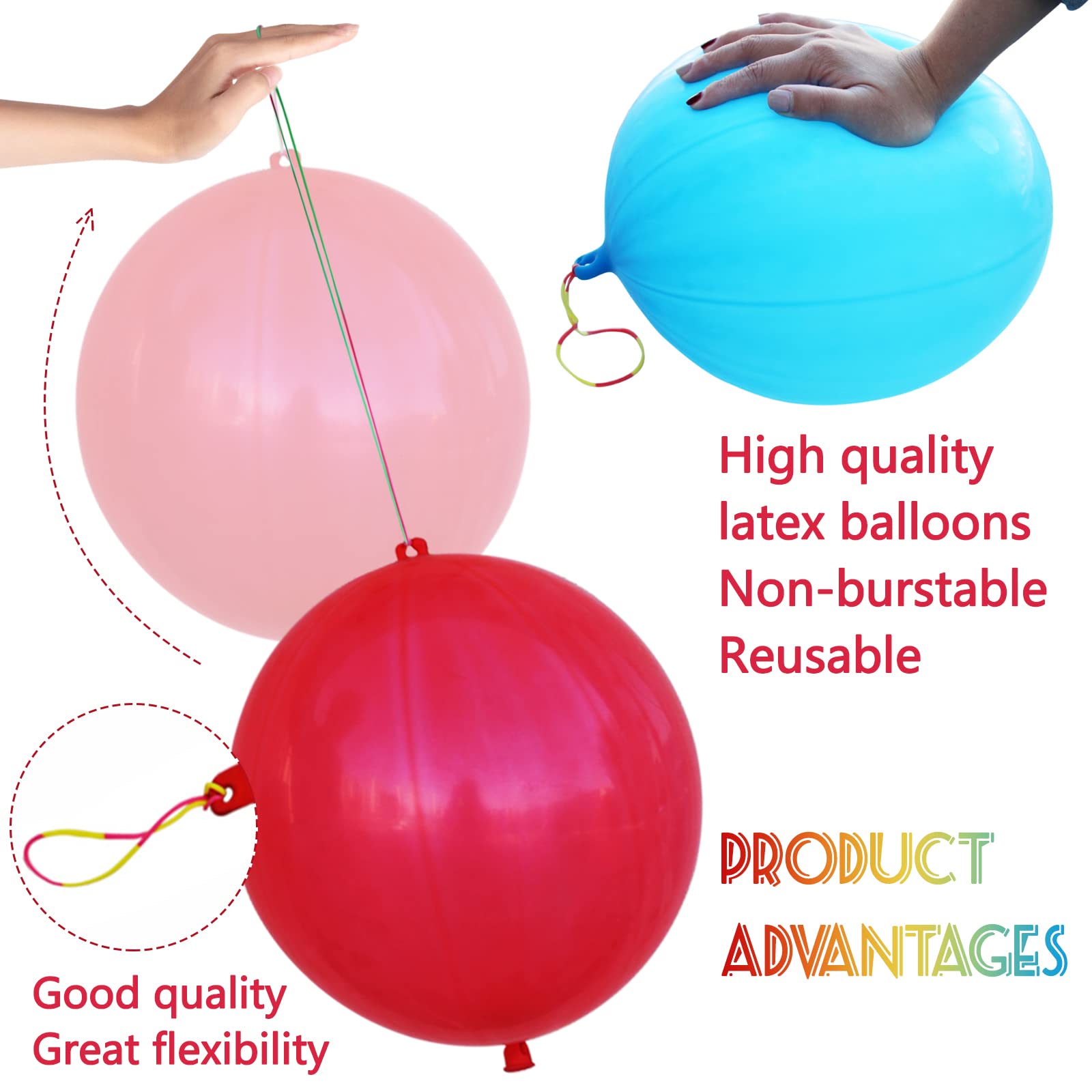 LEEZZIZZ 30Pcs Punch Balloons, Thickened Neon Punching Balloon Heavy Duty Birthday Party Favors for Kids Weddings Supply