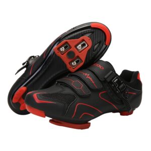 unisex cycling shoes compatible with pelaton indoor road bike shoes riding shoes for men and women delta cleats clip outdoor pedal (black-red, m13)