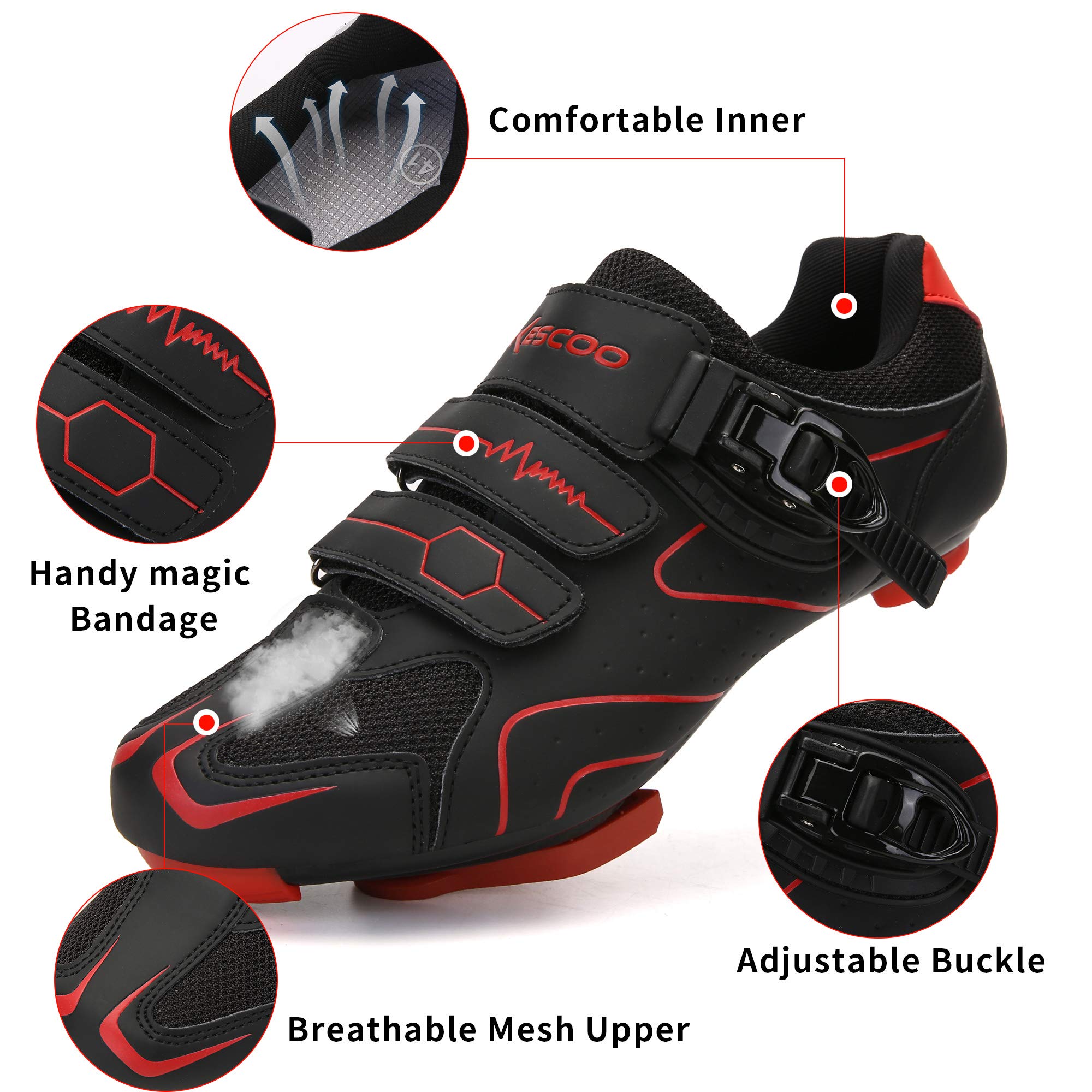 Unisex Cycling Shoes Compatible with pelaton Indoor Road Bike Shoes Riding Shoes for Men and Women Delta Cleats Clip Outdoor Pedal (Black-red, M13)