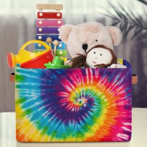 Storage Basket Bin, Abstract Swirl Tie Dye Rainbow Large Collapsible Storage Cube Box with Handle Durable Waterproof Closet Shelf Organizer for Toy Nursery Bedroom Laundry Basket, 1 Pcs