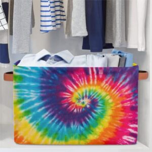 Storage Basket Bin, Abstract Swirl Tie Dye Rainbow Large Collapsible Storage Cube Box with Handle Durable Waterproof Closet Shelf Organizer for Toy Nursery Bedroom Laundry Basket, 1 Pcs