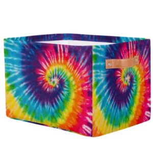 Storage Basket Bin, Abstract Swirl Tie Dye Rainbow Large Collapsible Storage Cube Box with Handle Durable Waterproof Closet Shelf Organizer for Toy Nursery Bedroom Laundry Basket, 1 Pcs