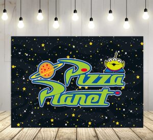 pizza planet backdrop for birthday party supplies photo backgrounds toy story birthday theme baby shower banner 59x38in yellow