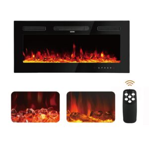 sanhsehome electric fireplace inserts 40 inch wide wall fireplace electric with remote control electric fireplace wall mounted recessed with 12 flame colors fake log & crystal 1-8h timer 750w/1500w