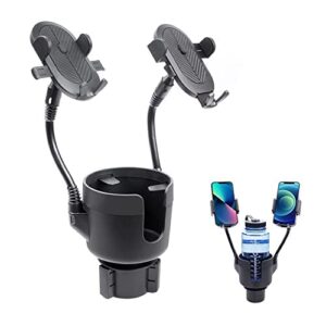 jinkey dual cup phone holder for car, 360°rotatable car phone mount adjustable gooseneck cell phone cup holder universal fits for most 4"-6.7" i-phone cell phone automobile cradles