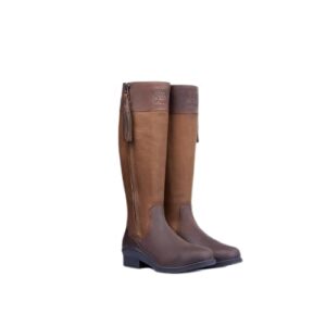 horze b vertigo amelia women's rustic style waterproof leather country tall riding boots with side zip - dark brown - 9