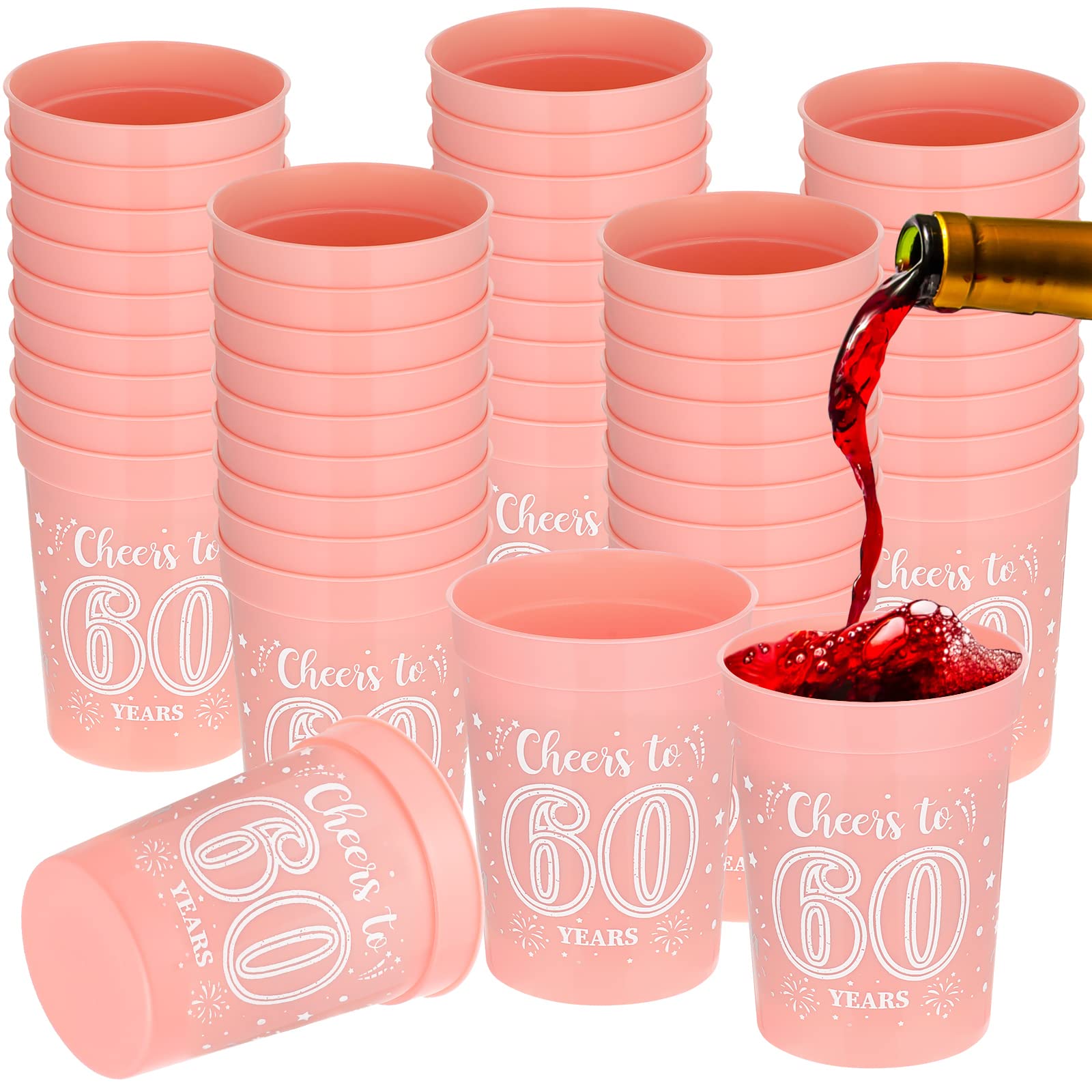 Nuenen 40 Pack 40th 50th 60th 70th Birthday Cups Birthday Stadium Cups Birthday Decorations for Men Birthday Party Favors Rose Gold Party Cups for Birthday Decorations Party Favors, 8 oz (60th)