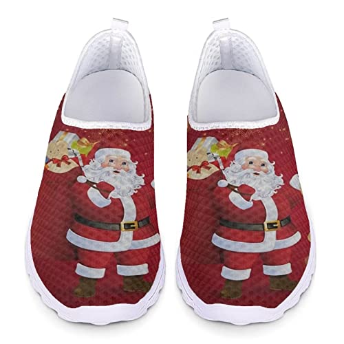 Upetstory Christmas Santa Claus Sneakers for Women Teen Girls Slip On Walking Shoes Runing Jogging Shoes Comfortable Active Athletic Tennis Trainers Outdoor Sports Beach Loafer Xmas Gifts