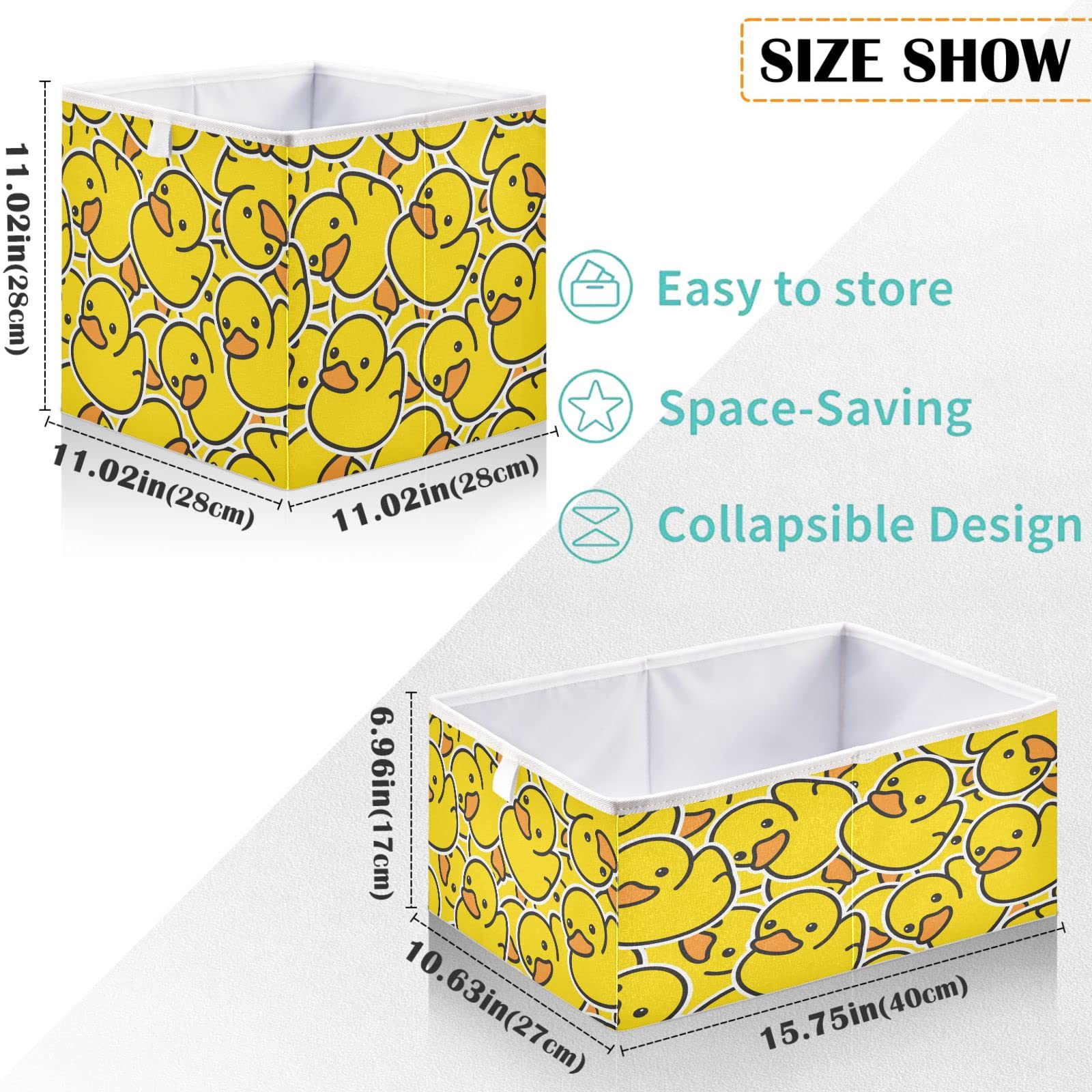 visesunny Closet Baskets Cute Yellow Duck Cartoon Animal Storage Bins Fabric Baskets for Organizing Shelves Foldable Storage Cube Bins for Clothes, Toys, Baby Toiletry, Office Supply