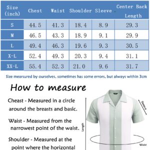 COOFANDY Vintage Mens Bowling Shirts Button Up Vacation Shirts Loose Fit Short Sleeve Shirts Green White