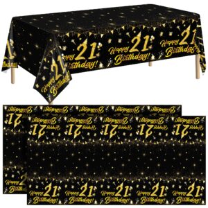 durony 2 pack 21st birthday tablecloth table cover plastic black gold happy tablecloth waterproof rectangular table cloth cover for indoor or outdoor parties birthday