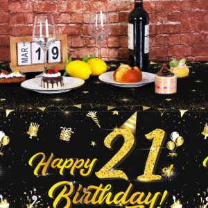 durony 2 Pack 21st Birthday Tablecloth Table Cover Plastic Black Gold Happy Tablecloth Waterproof Rectangular Table Cloth Cover for Indoor or Outdoor Parties Birthday