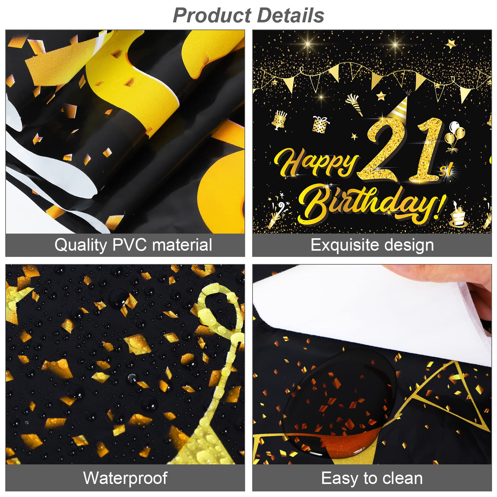 durony 2 Pack 21st Birthday Tablecloth Table Cover Plastic Black Gold Happy Tablecloth Waterproof Rectangular Table Cloth Cover for Indoor or Outdoor Parties Birthday