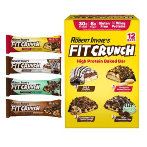 fitcrunch full size protein bars, designed by robert irvine, 6-layer baked bar, 6g of sugar, gluten free & soft cake core (variety pack)