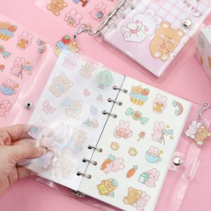 2 Pcs Binder Notebook,Rabbit Bear 6 Round Ring Loose Leaf Binder Small Diary Journal Planning Pocket Notebook with Transparent PVC Cover Pendant Sticker Gift for Kid Office Christmas Easter Birthday