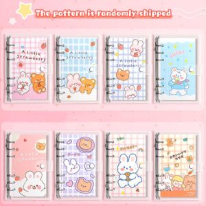 2 Pcs Binder Notebook,Rabbit Bear 6 Round Ring Loose Leaf Binder Small Diary Journal Planning Pocket Notebook with Transparent PVC Cover Pendant Sticker Gift for Kid Office Christmas Easter Birthday