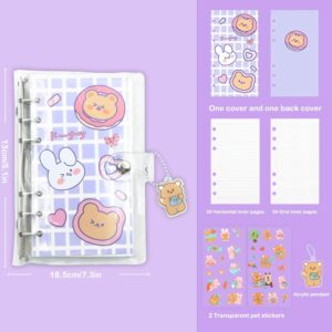 2 Pcs Binder Notebook,Rabbit Bear 6 Round Ring Loose Leaf Binder Small Diary Journal Planning Pocket Notebook with Transparent PVC Cover Pendant Sticker Gift for Kid Office Christmas Easter Birthday