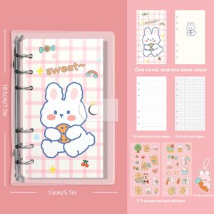 2 Pcs Binder Notebook,Rabbit Bear 6 Round Ring Loose Leaf Binder Small Diary Journal Planning Pocket Notebook with Transparent PVC Cover Pendant Sticker Gift for Kid Office Christmas Easter Birthday