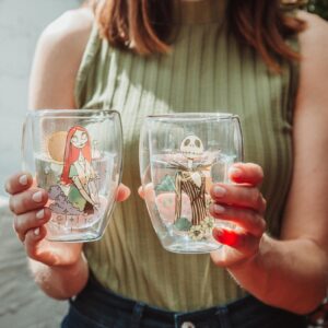 Disney The Nightmare Before Christmas Jack and Sally Stemless Wine Glasses, Set of 2