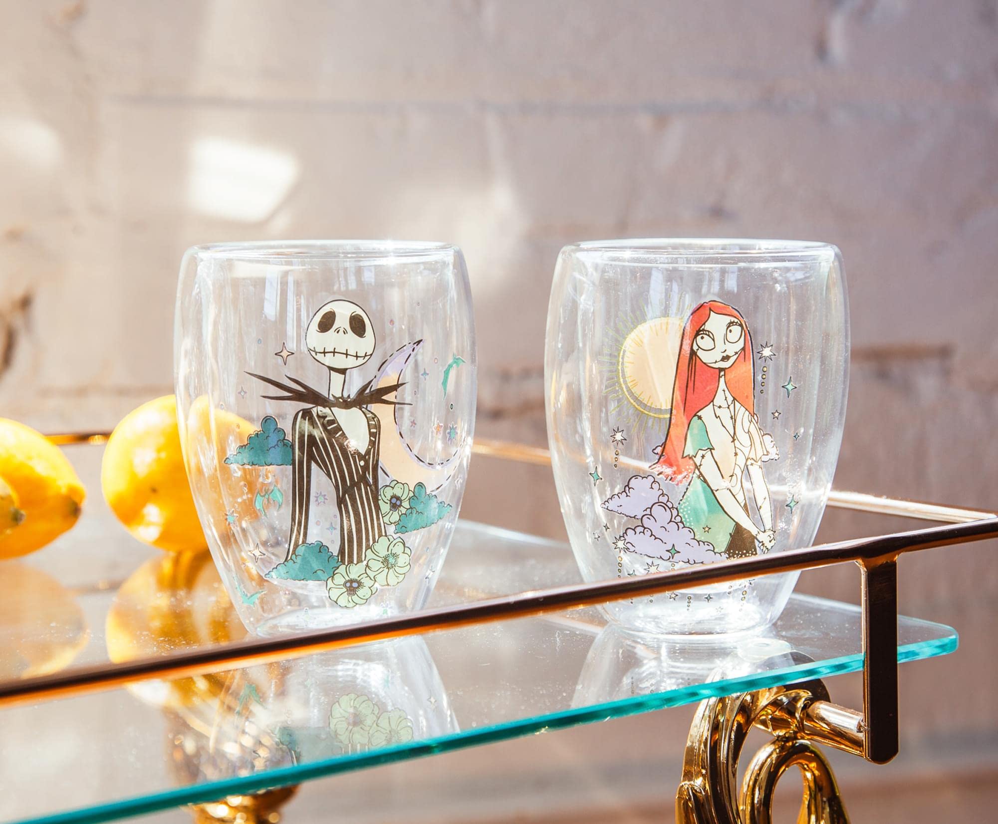 Disney The Nightmare Before Christmas Jack and Sally Stemless Wine Glasses, Set of 2