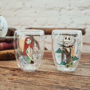 Disney The Nightmare Before Christmas Jack and Sally Stemless Wine Glasses, Set of 2