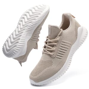 pulltop comfortable women's running sneakers non slip walking shoes with arch support slip resistant casual gym athletic shoes comfy tennis sport shoes for women beige