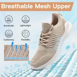 Pulltop Comfortable Women's Running Sneakers Non Slip Walking Shoes with Arch Support Slip Resistant Casual Gym Athletic Shoes Comfy Tennis Sport Shoes for Women Beige