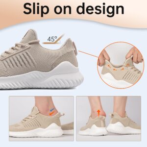 Pulltop Comfortable Women's Running Sneakers Non Slip Walking Shoes with Arch Support Slip Resistant Casual Gym Athletic Shoes Comfy Tennis Sport Shoes for Women Beige