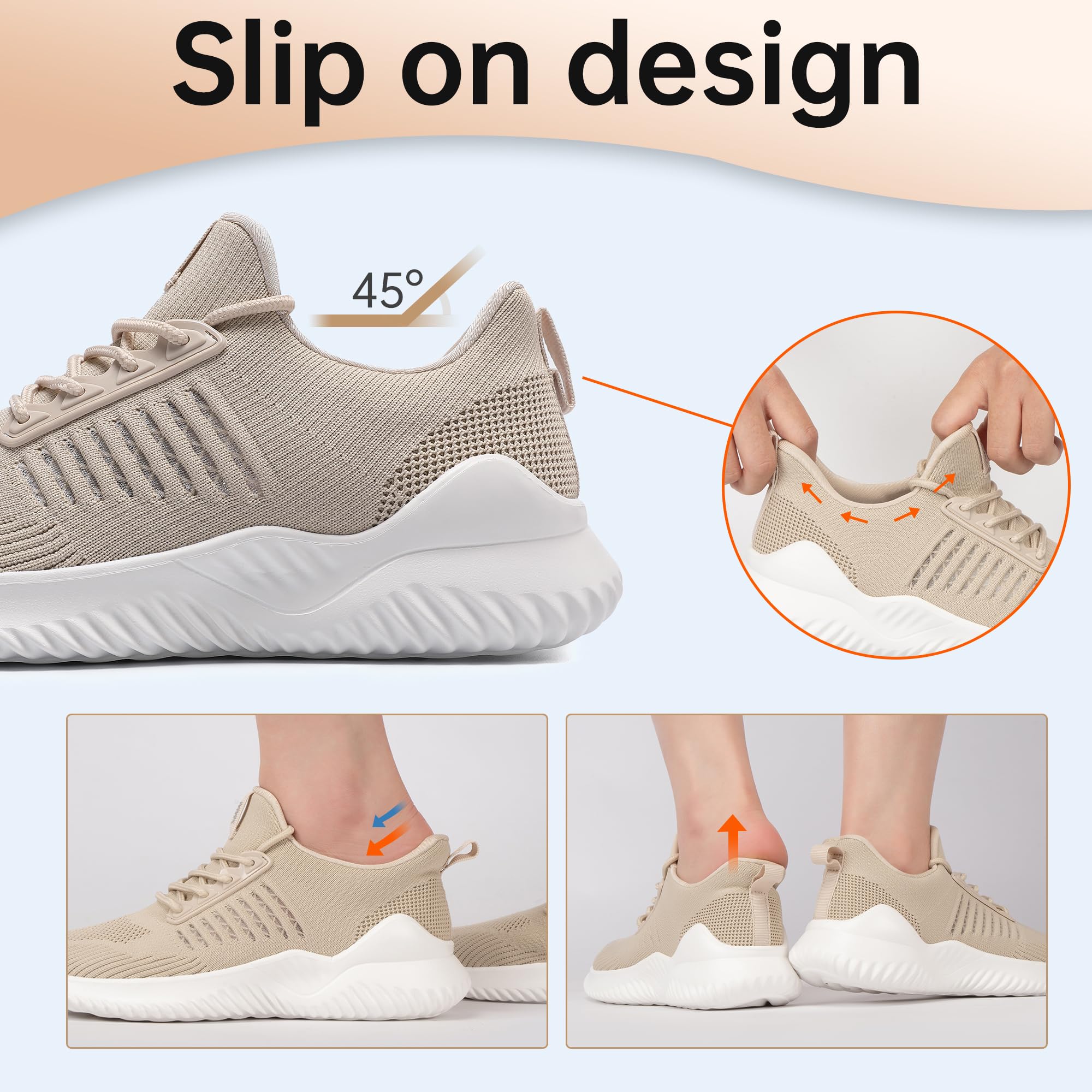 Pulltop Comfortable Women's Running Sneakers Non Slip Walking Shoes with Arch Support Slip Resistant Casual Gym Athletic Shoes Comfy Tennis Sport Shoes for Women Beige