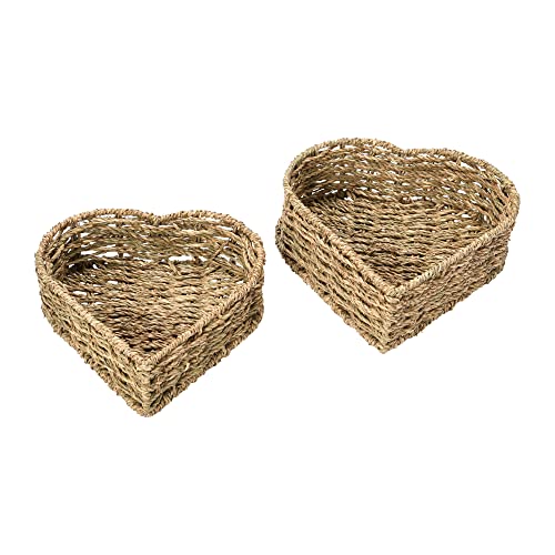 Household Essentials, Natural, Nesting Seagrass Heart Baskets, Set of 2