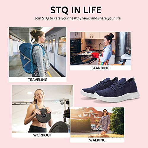 STQ Walking Shoes Women Lightweight Slip on Tennis Sneakers with Arch Support for Gym Workout Athletic, Navy US 8