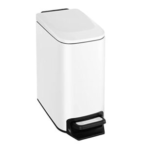 trashaid small bathroom trash can with lid soft close, 6 liter / 1.6 gallon stainless steel garbage can narrow with removable inner bucket, step pedal (white)