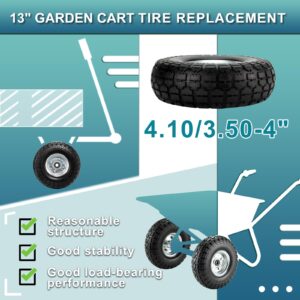 Cenipar 4.10/3.50-4 Tire Wheels 10" Heavy Duty Solid Flat-Free Replacement Tire with 5/8" Axle Borehole, 2.1" Offset Hub for Wagon Wheelbarrow Garden Cart Lawnmower and Trolleys, 2-Pack