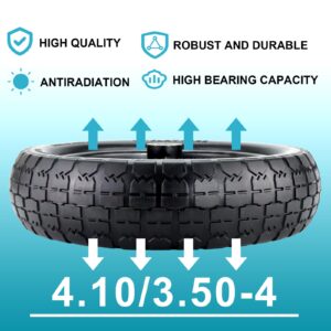 Cenipar 4.10/3.50-4 Tire Wheels 10" Heavy Duty Solid Flat-Free Replacement Tire with 5/8" Axle Borehole, 2.1" Offset Hub for Wagon Wheelbarrow Garden Cart Lawnmower and Trolleys, 2-Pack