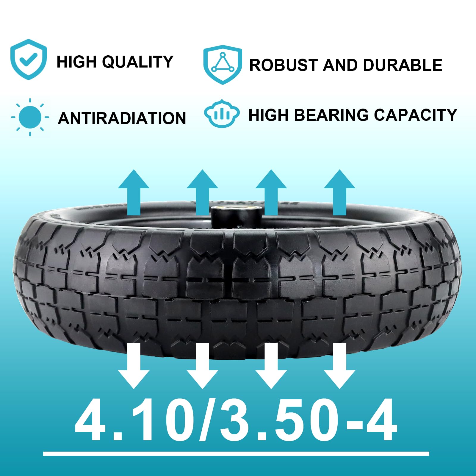 Cenipar 4.10/3.50-4 Tire Wheels 10" Heavy Duty Solid Flat-Free Replacement Tire with 5/8" Axle Borehole, 2.1" Offset Hub for Wagon Wheelbarrow Garden Cart Lawnmower and Trolleys, 2-Pack