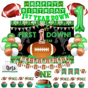 football 1st birthday party decorations，1st year down birthday decorations，1st year down banner,1st year down party decorations，football 1st birthday backdrop
