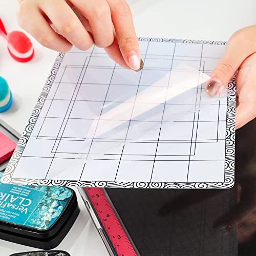 4 PCS Sticky Non-Slip Flexible Gridded Stamp Mats Grid Sheets Low Stick Mat Multi-Use Low Tack Mat,Stick and Stamp Adhesived Sheet Scrapbooking Craft Accessory