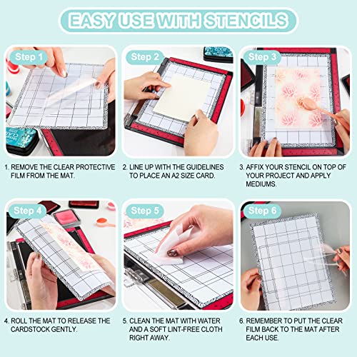 4 PCS Sticky Non-Slip Flexible Gridded Stamp Mats Grid Sheets Low Stick Mat Multi-Use Low Tack Mat,Stick and Stamp Adhesived Sheet Scrapbooking Craft Accessory