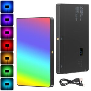 ulanzi lt003 rgb video light, 15w portable led panel with 2100 lumens, 10" video light dimmable 2500k-9000k, built-in 8000mah battery and usb charger, cri>95 for dslr camera video photography