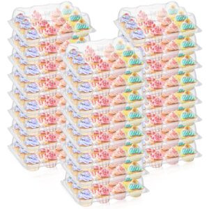 avla 24 pack mini cupcake containers, 12-count plastic cupcake carrier, stackable cupcake box with detachable secure high top lid, disposable cupcake holder tray, muffin packaging transporter to go