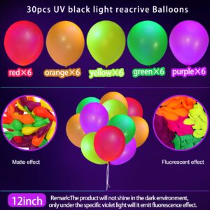 60Pcs Neon Balloons Glow in the Dark Balloons Neon Fluorescent Balloons for Blacklight Party Birthday Wedding Supplies