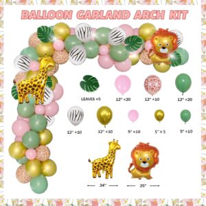 Fiesec Two Wild Birthday Decorations Girl, Jungle Safari Animal Theme 2nd Party Decorations Backdrop Balloons Banner Cake Cupcake Topper Poster Crown Lion Cheetah Giraffe Pink 119 PCs