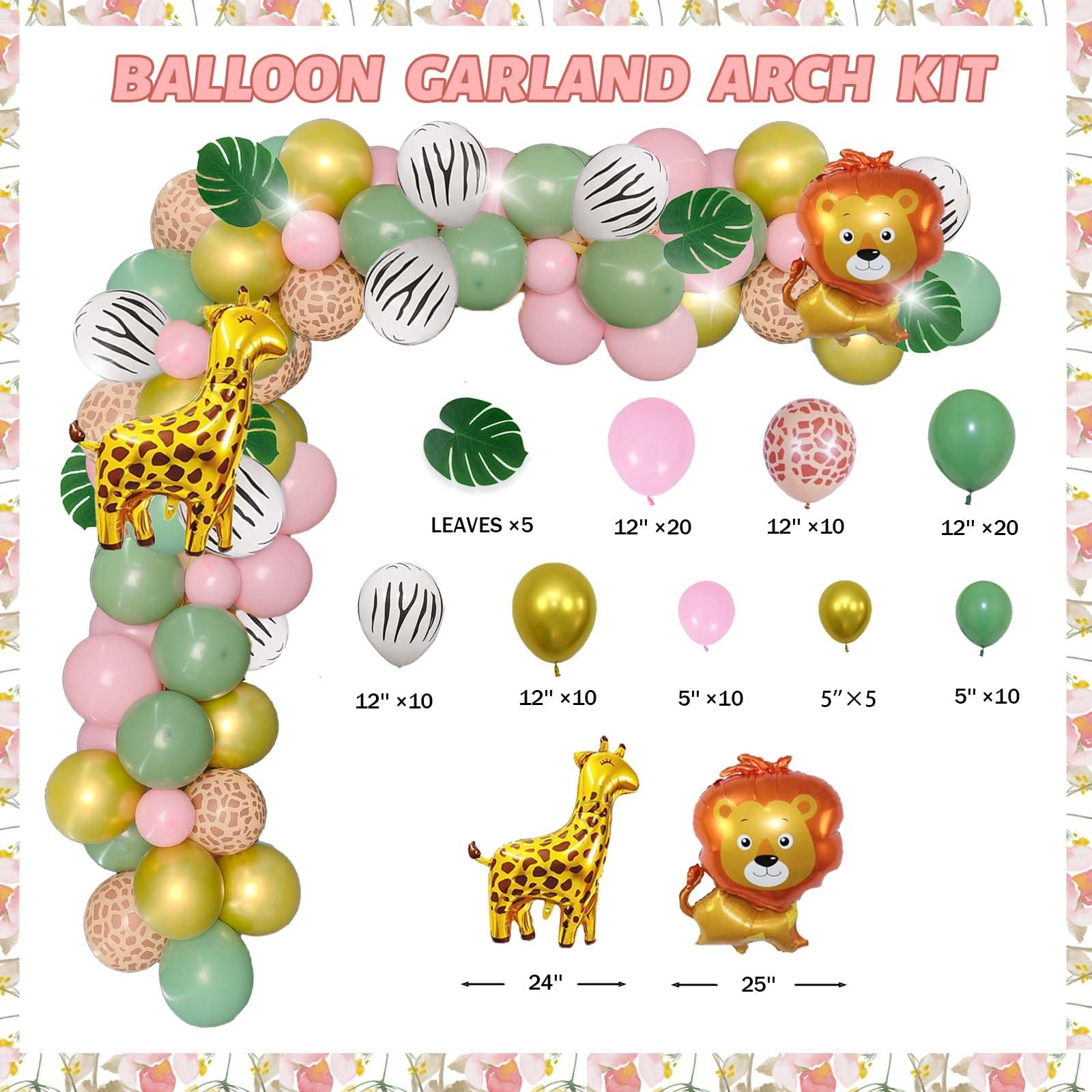 Fiesec Two Wild Birthday Decorations Girl, Jungle Safari Animal Theme 2nd Party Decorations Backdrop Balloons Banner Cake Cupcake Topper Poster Crown Lion Cheetah Giraffe Pink 119 PCs