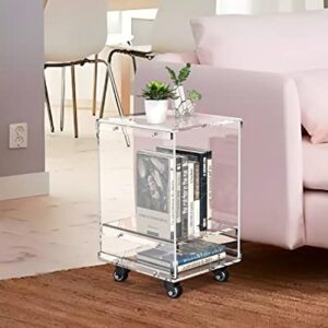 KSacry Acrylic Rolling Cart for Small Space,Mobile End Table with Two Tier Rolling Cart,Acrylic Nightstand/Bedside Table for Living Room, Bedroom (12.6" L × 11.8" W × 19" H)