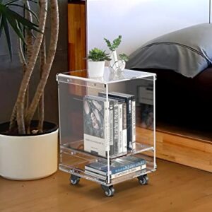 KSacry Acrylic Rolling Cart for Small Space,Mobile End Table with Two Tier Rolling Cart,Acrylic Nightstand/Bedside Table for Living Room, Bedroom (12.6" L × 11.8" W × 19" H)