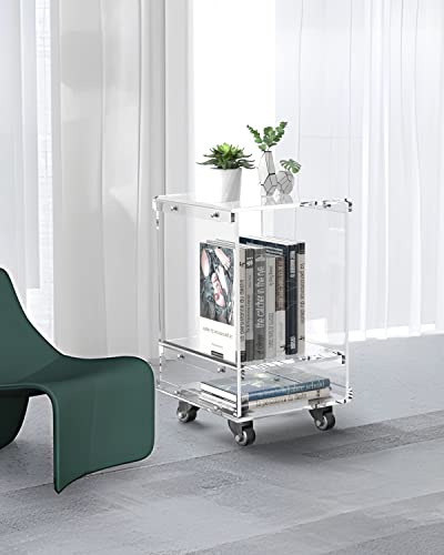 KSacry Acrylic Rolling Cart for Small Space,Mobile End Table with Two Tier Rolling Cart,Acrylic Nightstand/Bedside Table for Living Room, Bedroom (12.6" L × 11.8" W × 19" H)