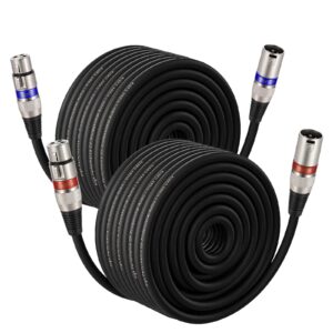 ebxya xlr cables 100ft 2 pack - mic cables balanced dmx cable male to female suitable for microphones, radio station, stage lighting
