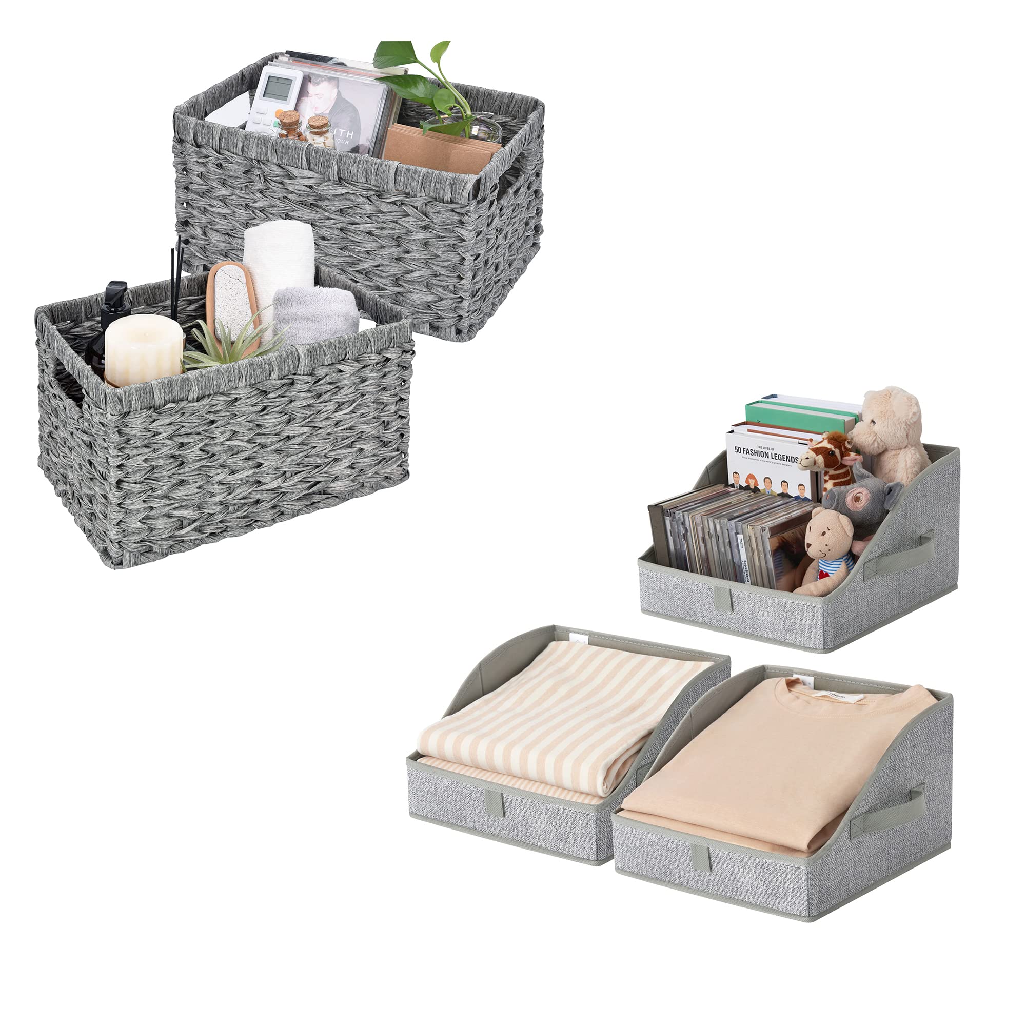 GRANNY SAYS Bundle of 3-Pack Cloth Storage Boxes & 2-Pack Wicker Baskets for Organizing