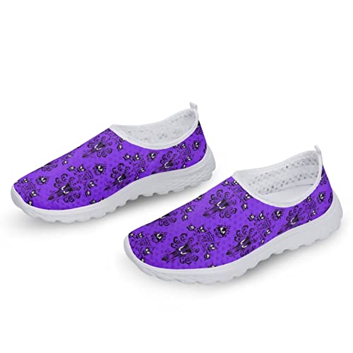 Uourmeti Womens Slip On Sneakers for Running Walking Tennis Shoes Haunted Mansion Halloween Casual Sport Shoes Size 8 Ladies Lightweight Comfort Loagers